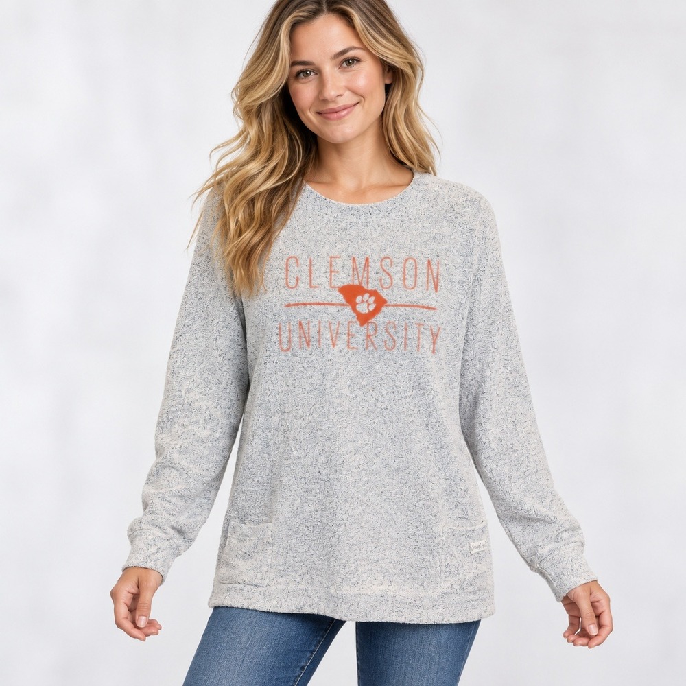 Pressbox Clemson University Comfy Terry Sweatshirt Gray Orange Medium
